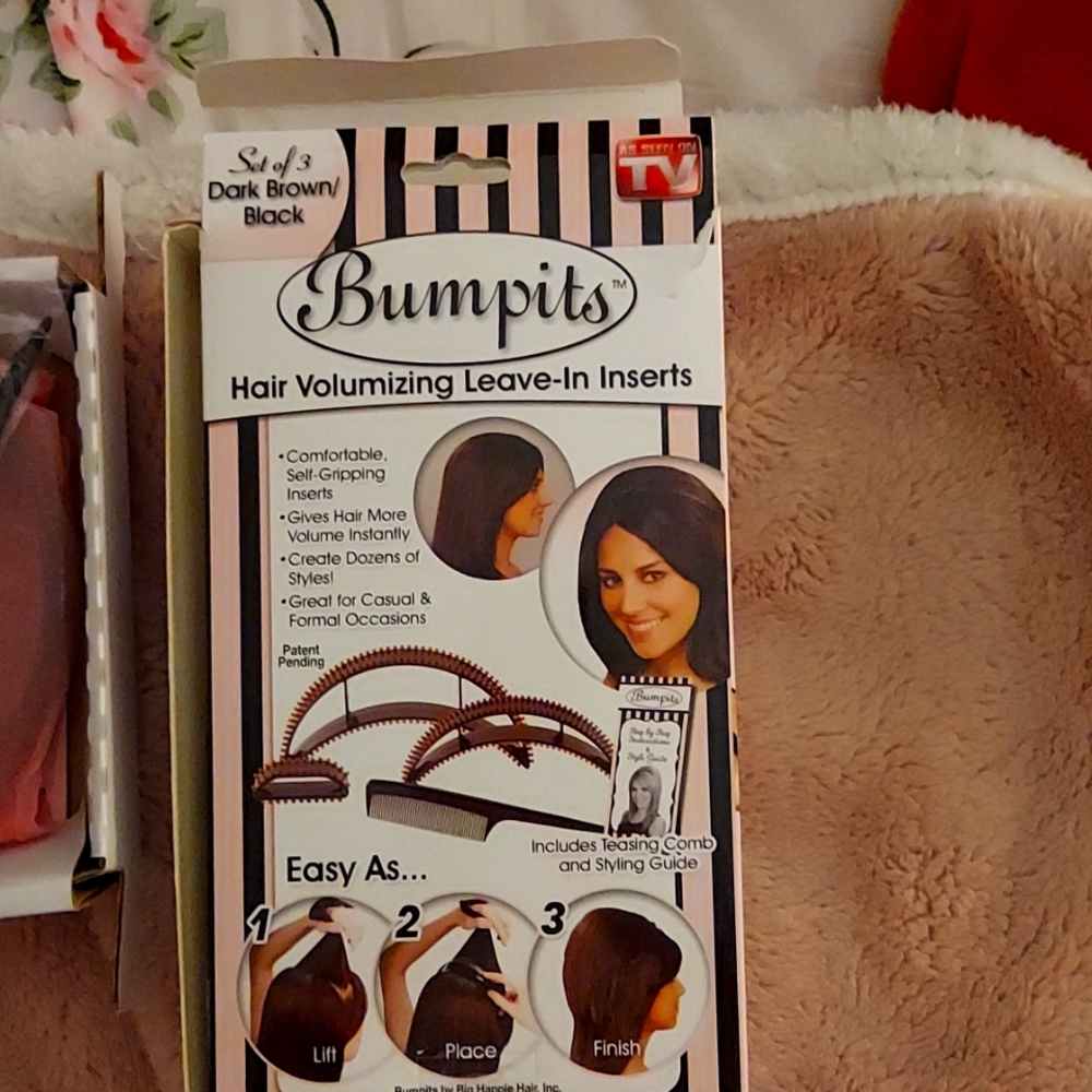 Set of three bumpits for dark brown/black hair.